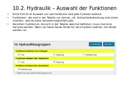 10.2. Hydraulik – Auswahl der Funktionen
