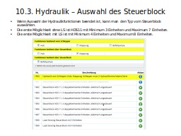 10.3. Hydraulik – Auswahl des Steuerblock